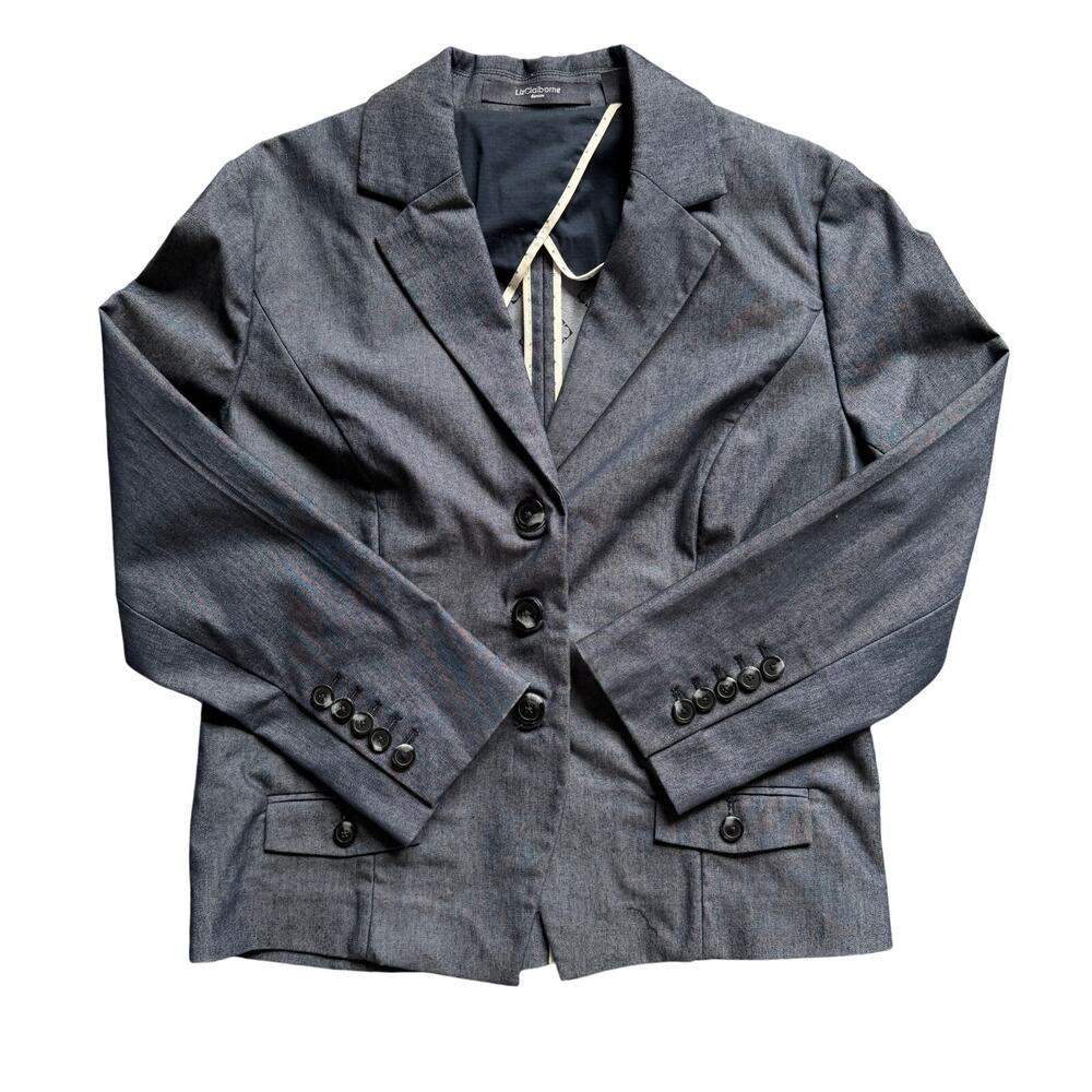 Liz Claiborne Denim Womens Blue Chambray Blazer Jacket Size 10 Career Workwear